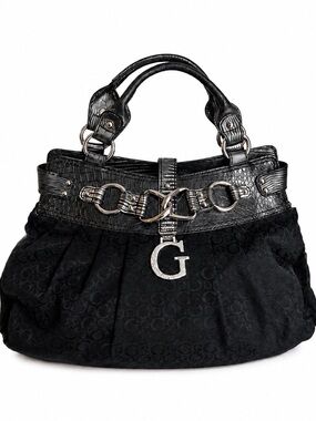 GUESS Y2K Black Monogram Handbag Rhinestone G Charm